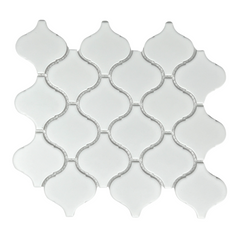 Tenedos Snowy Glossy Arabesque Porcelain Patterned Look Wall Tile-1 piece