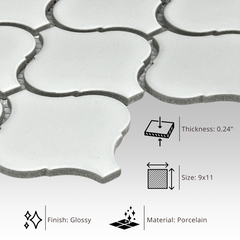 Tenedos Snowy Glossy Arabesque Porcelain Patterned Look Wall Tile-1 piece