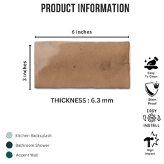 Tenedos HTCRC 3x6 Glossy Ceramic Wall Tile – Modern Graphic Subway Tile for Kitchen Backsplash and Bathroom Walls