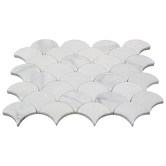 Calacatta Gold Italian Marble Fish Scale Fan Shaped Sea Shell Mosaic Tile Polished (Glossy)