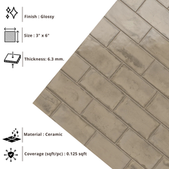 Tenedos HTCRC 3x6 Glossy Ceramic Wall Tile – Modern Graphic Subway Tile for Kitchen Backsplash and Bathroom Walls