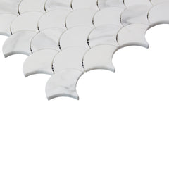 Calacatta Gold Italian Marble Fish Scale Fan Shaped Sea Shell Mosaic Tile Polished (Glossy)