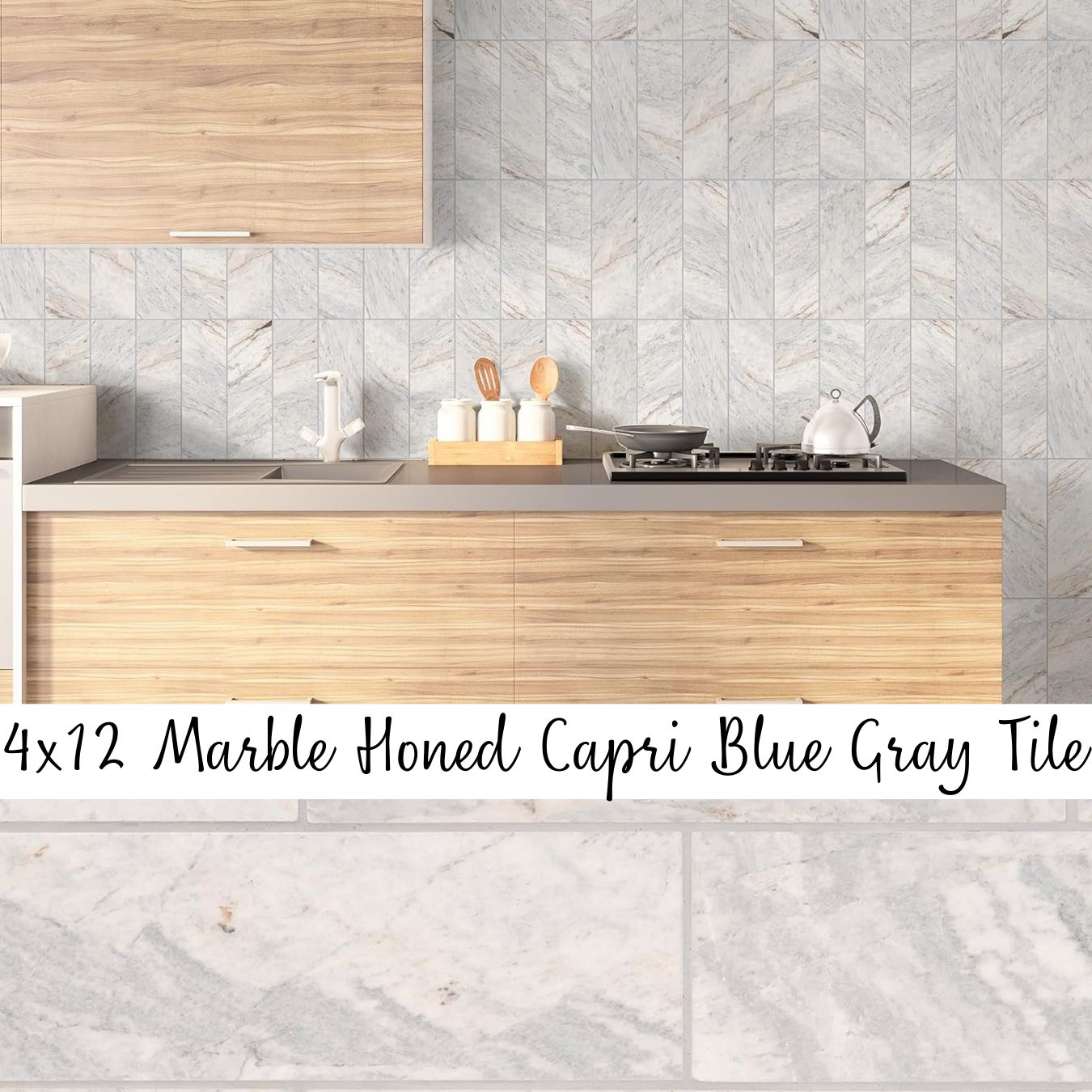 MSI Capri Blue/Gray 4x12  Honed Marble Floor Wall Mosaic Tile for Kitchen Backsplash, Flooring, Bathroom Shower, Fireplace Surround