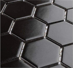 Retro 2x2 Porcelain Glazed Mosaic Wall Floor Tile Backsplash Matte Black (Set of 10)