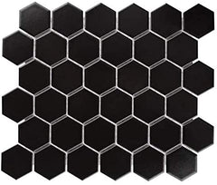 Retro 2x2 Porcelain Glazed Mosaic Wall Floor Tile Backsplash Matte Black (Set of 10)