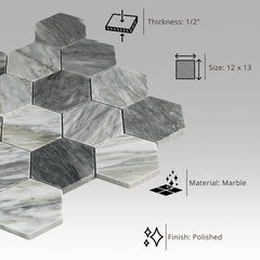 Hematite Calacatta Hexagon Marble Tile-1 piece