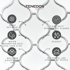 Tenedos Snowy Glossy Arabesque Porcelain Patterned Look Wall Tile-1 piece