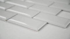 2x4 White High Gloss Porcelain Wall Tile with Beveled Edge – Mesh Mounted 12x12 Sheet