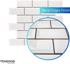 2x4 White High Gloss Porcelain Wall Tile with Beveled Edge – Mesh Mounted 12x12 Sheet