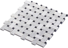 Bianco Carrara Basketweave Marble Tile - Black Dots, Polished Finish