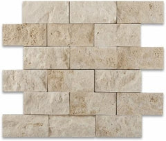 Ivory Travertine Split Face 2x4 Brick Mosaic Tile - 1 Sq.Ft Sheet