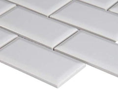 2x4 White High Gloss Porcelain Wall Tile with Beveled Edge – Mesh Mounted 12x12 Sheet