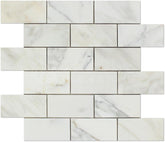 Natural Marble 2x4 Honed Brick Pattern Tile – White with Gold Veins (1 sqft)