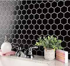 Retro 2x2 Porcelain Glazed Mosaic Wall Floor Tile Backsplash Matte Black (Set of 10)
