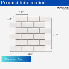 2x4 White High Gloss Porcelain Wall Tile with Beveled Edge – Mesh Mounted 12x12 Sheet