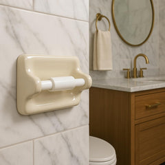 Elegant White Ceramic Bathroom Tissue Holder - Wall Recessed Glazed Design Accessory