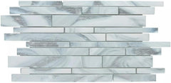 Modern Linear Glass Mosaic Tile in Silver Gray – Elegant Wall Accent for Kitchen & Bath