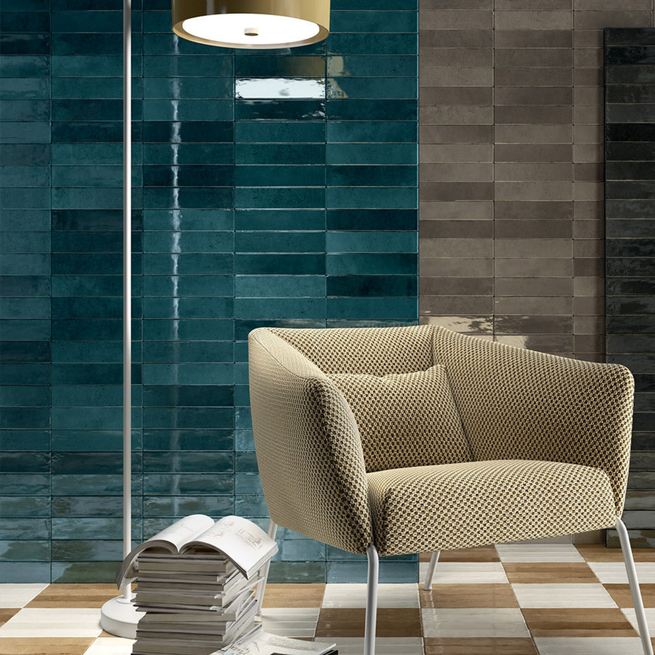 TTTD-PRC-STR Amore 2x10 Dark Blue Handmade Bright Porcelain Wall Floor Tile Backsplash for Kitchen, Bathroom, Fireplace, Accent Decor, Made in Italy