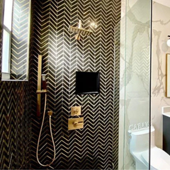 Tenedos HTCRC 12 x 12 Inch Nero Arrow Metal Mosaic Tile – Black Marble Look Chevron Pattern with Gold Metal Inlay, Luxury Wall Backsplash Bathroom Shower Accent Tile