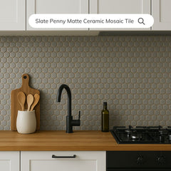 Tenedos HTC242 Slate Penny Matte Ceramic Mosaic Tile
