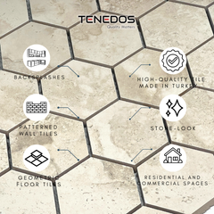 Tenedos Cappadocia Hexagon Porcelain Mosaic Tile-1 piece