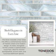 Modern Linear Glass Mosaic Tile in Silver Gray – Elegant Wall Accent for Kitchen & Bath
