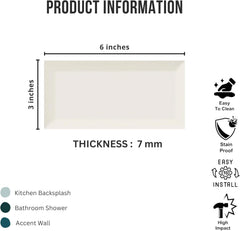 Tenedos 3x6 Bright Almond Beveled Glossy Ceramic Subway Tile – Premium Wall Tile for Kitchen Backsplash, Bathroom Shower, Laundry Room & Accent Walls (10 Pieces)