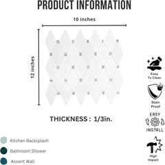 Tenedos HTCFD White Dolomite Diamond Marble Mosaic Tile Polished Finish for Bathroom, Kitchen Backsplash, Shower & Indoor Use – Natural Stone Dolomite Mosaic (1 Sheet)