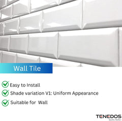 2x4 White High Gloss Porcelain Wall Tile with Beveled Edge – Mesh Mounted 12x12 Sheet