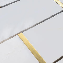 2x6 White and Gold Metal Stainless Steel & Marble Tile – Polished Finish, 1 Sheet for Backsplash & Wall Decor
