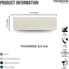 Tenedos Matte Bianco Porcelain Subway Tile – 2"x8" Wall and Floor, Backsplash for Kitchen, Bathroom, Shower, Fireplace Accent - Great for Restaurant Hotel Cafe Spa