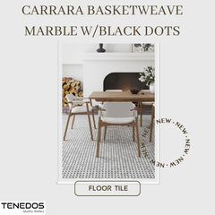 Bianco Carrara Basketweave Marble Tile - Black Dots, Polished Finish