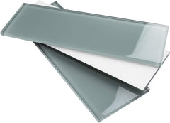 4x12 Glossy Light Grey Subway Glass Mosaic Tile