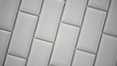 2x4 White High Gloss Porcelain Wall Tile with Beveled Edge – Mesh Mounted 12x12 Sheet