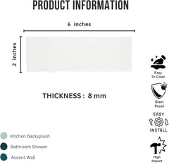 Tenedos HTCFD 2x6 Glossy White Porcelain Wall Tile, High Gloss Finish, Pressed Edge, Bathroom Floor & Shower Wall Suitable, Indoor Outdoor Use – Box of 66 Pieces