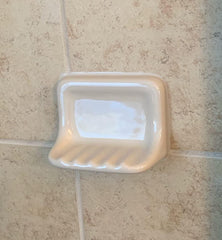 Bone Almond Ceramic Wall-Mounted Soap Dish – Glazed Surface, Recessed Tile Installation