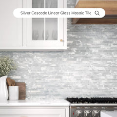 Modern Linear Glass Mosaic Tile in Silver Gray – Elegant Wall Accent for Kitchen & Bath