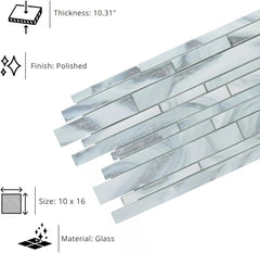 Modern Linear Glass Mosaic Tile in Silver Gray – Elegant Wall Accent for Kitchen & Bath