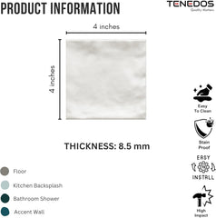 Tenedos Matte Porcelain Subway Zellige Look Tile – 4x4 Inches Wall and Floor, Backsplash for Kitchen, Bathroom, Shower,Fireplace Accent-for Restaurant Hotel Cafe Spa