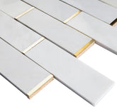 2x6 White and Gold Metal Stainless Steel & Marble Tile – Polished Finish, 1 Sheet for Backsplash & Wall Decor