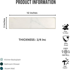 Tenedos HTCRC Marble Look Matte Porcelain Tile – 3x12 Inch Subway Wall & Kitchen Backsplash
