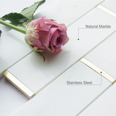 2x6 White and Gold Metal Stainless Steel & Marble Tile – Polished Finish, 1 Sheet for Backsplash & Wall Decor