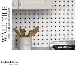 Bianco Carrara Basketweave Marble Tile - Black Dots, Polished Finish