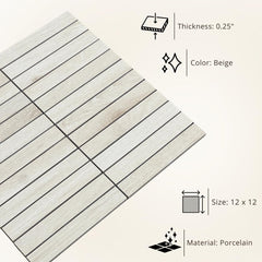Almond Grove Decorative Beige Wood Look Porcelain Accent Panel – Matte Finish – Waterproof Floor & Wall Use – 1 Sheet