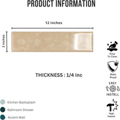 Tenedos HTCRC 3x12 Glossy Porcelain Subway Tile – Stone Look Wall Tile for Kitchen Backsplash, Bathroom & Shower Walls