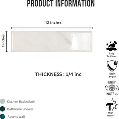 Tenedos HTCRC 3x12 Glossy Porcelain Subway Tile – Stone Look Wall Tile for Kitchen Backsplash, Bathroom & Shower Walls