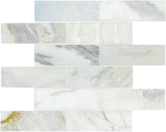 Aurora Cloud Brick Marble Mosaic Tile – Polished Natural Stone Subway Pattern for Bathroom, Kitchen Backsplash, and Shower Walls