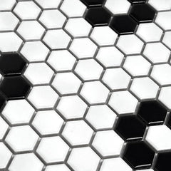 Modern White and Black Hexagon Flower Porcelain Mosaic - Bathroom, Kitchen Backsplash & Accent Tile (5 Sheet)