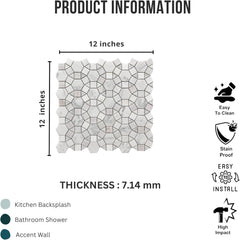 Tenedos HTCRC Carrara Kaleidoscope Marble Mosaic Tile 12x12 – Polished Natural Stone Mesh-Mounted Wall Mosaic