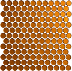 Tenedos HTC333 Shimmer Glossy Penny Round Glass Mosaic Tile 12x12 Sheet for Bathroom Wall, Shower, and Kitchen Backsplash – Sparkling Reflective Finish